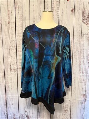 Jess & Jane Long Sleeve Abstract Blue Print Top